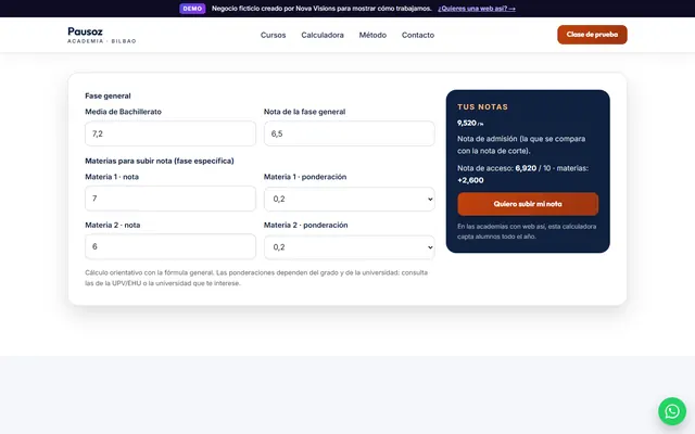 Calculadora de nota de acceso a la universidad
