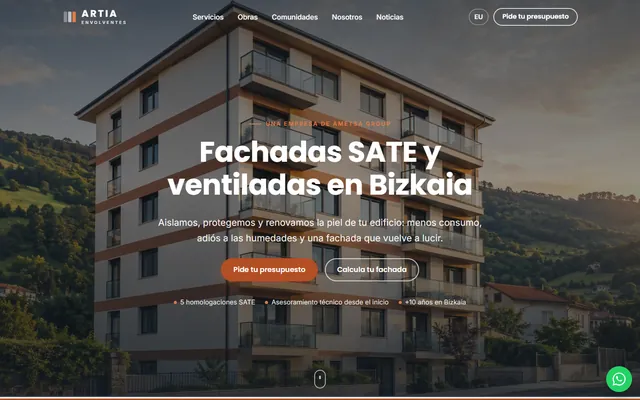 Portada de la web de Artia Envolventes