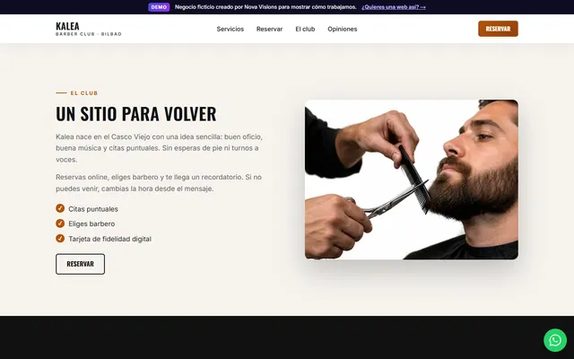 Sección «El club» de la demo de barbería