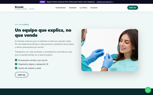 Sección «La clínica» de la demo de clínica dental