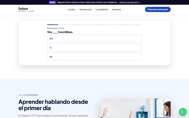 Test de nivel de inglés de la demo de academia
