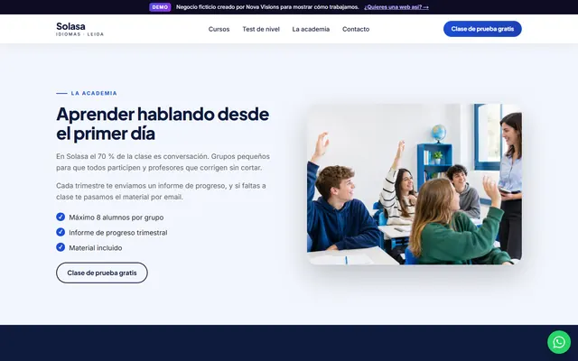 Sección «La academia» de la demo de idiomas
